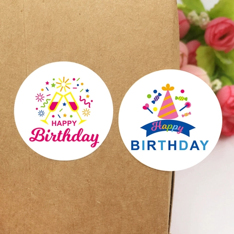 Happy Birthday Aufkleber Runde Klebeetiketten Für Partys Geschenkbox Dekoration Bunte Cartoon Versiegelung Aufkleber