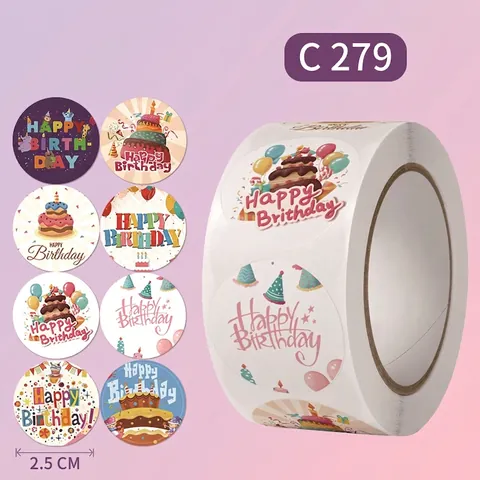 Autocollants Joyeux Anniversaire Étiquettes Rondes Papier Adhésif Motifs Variés Emballage Cadeau Décoration Enveloppe