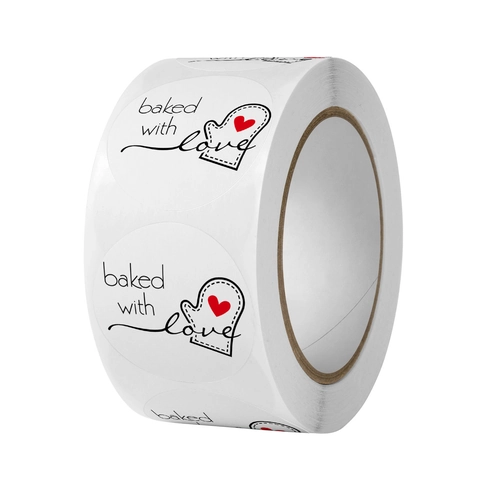 Adesivi Rotondi Baked With Love Etichette Autoadesive Per Imballaggio Da Forno Carta Decorativa