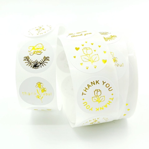 Autocollants Thank You Dorure À L'or Rond Floral Étiquettes Pour Petite Entreprise Emballage Cadeau Scellage Blanc