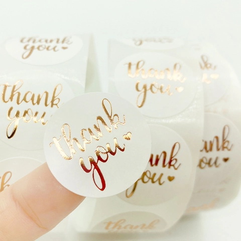 Autocollants Merci Feuille Or Rose Étiquettes Autocollantes Rondes Pour Emballage Cadeau Sceau Enveloppe Décor Cœur