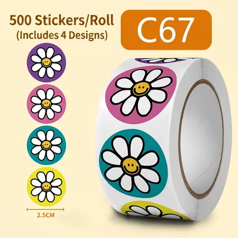 Round Daisy Smiley Face Stickers Self Adhesive Decorative Labels For Gift Wrapping Scrapbooking DIY Craft Planner
