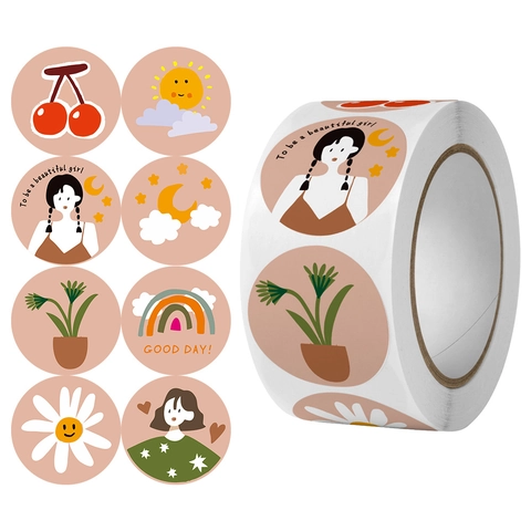 Pegatinas Redondas Dibujos Animados Vintage Morandi Decorativas Auto Adhesivas Para Scrapbooking DIY Embalaje Regalo Diario