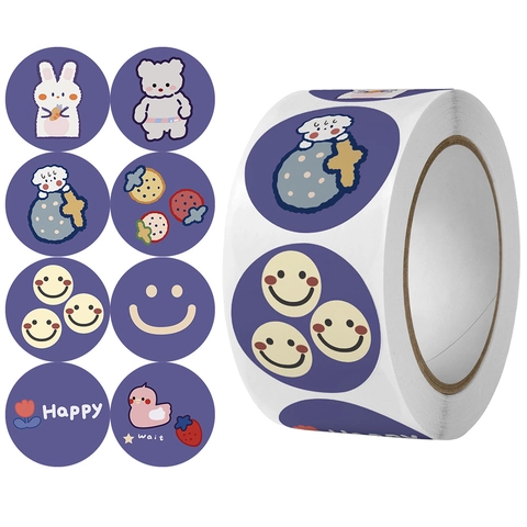 Autocollants Décoratifs Ronds Animaux Dessin Animé Étiquettes Violettes Autocollantes Pour Emballage Scrapbooking DIY Style Mignon