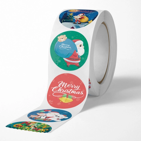 Autocollants De Noël Étiquette En Papier Ronde Décorative Emballage Cadeau Sceau Enveloppe Dessin Animé Père Noël Renne Fête