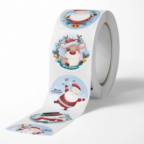 Autocollants De Noël Étiquettes Dessin Animé Père Noël Renne Rond Auto-adhésif Rouleau Pour Emballage Cadeau Sceau Enveloppe