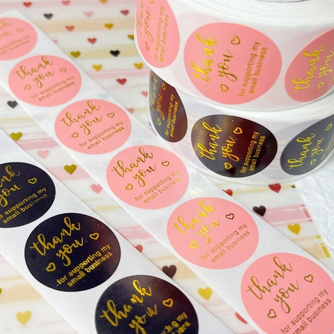 Thank You Stickers Round Gold Foil Self Adhesive Labels For Small Business Packaging Pink Black Envelope Seals Decorative