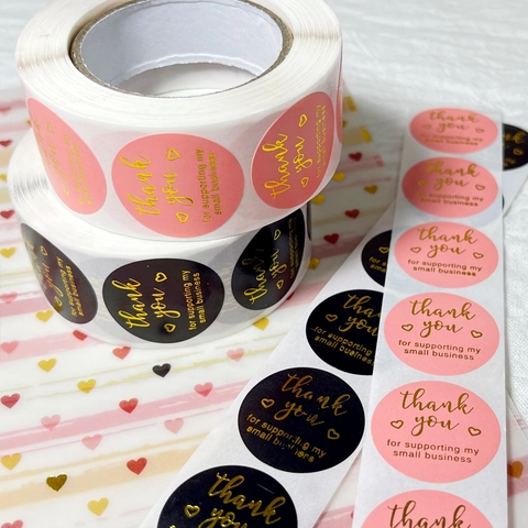 Thank You Stickers Round Gold Foil Self Adhesive Labels For Small Business Packaging Pink Black Envelope Seals Decorative