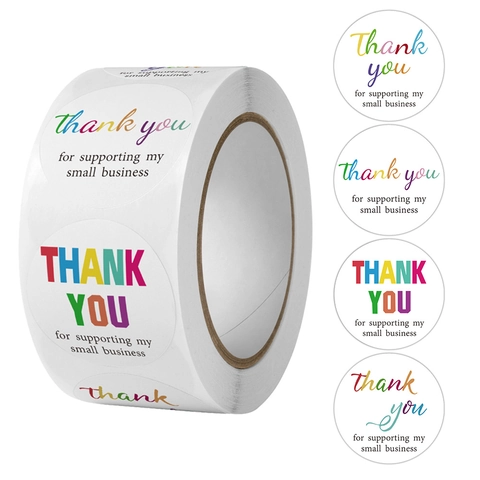 Round Thank You For Supporting My Small Business Stickers Roll Labels For Packaging Gift Box Envelope Sealing Stationery