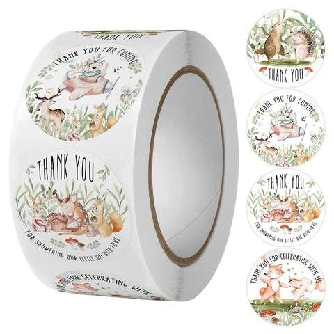 Autocollants Animaux Ronds Aquarelle Forêt Étiquettes De Merci Pour Emballage Cadeau DIY Scrapbooking
