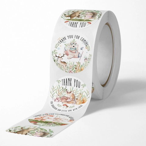 Autocollants Animaux Ronds Aquarelle Forêt Étiquettes De Merci Pour Emballage Cadeau DIY Scrapbooking