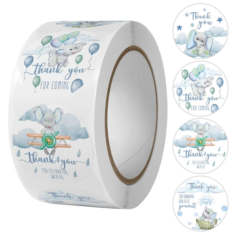 Runde Rolle Cartoon Elefant Tier Aufkleber Aquarell Dankeschön Etiketten Für Babyparty Geburtstag Party Geschenkverpackung Versiegelung