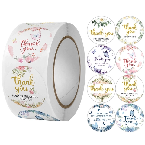 Adesivi Di Ringraziamento Rotolo Design Fiori Farfalla Confezione Regalo Sigillatura Buste Etichette Decorative Autoadesive