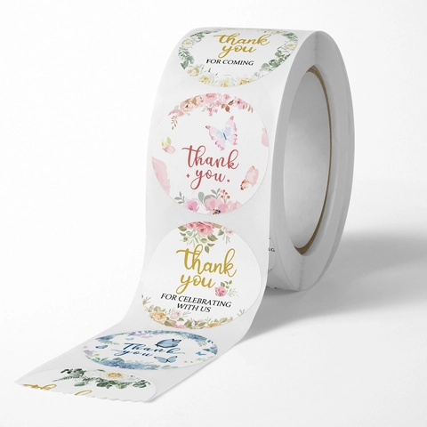 Adesivi Di Ringraziamento Rotolo Design Fiori Farfalla Confezione Regalo Sigillatura Buste Etichette Decorative Autoadesive
