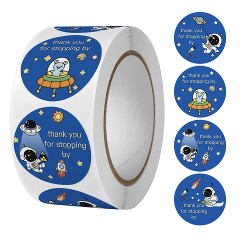 Autocollants De Scellage Merci Rouleau Dessin Animé Espace Astronaute Étiquettes Autocollantes Pour Emballage Cadeau Décoration DIY Rond