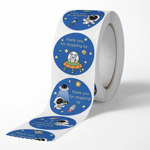 Autocollants De Scellage Merci Rouleau Dessin Animé Espace Astronaute Étiquettes Autocollantes Pour Emballage Cadeau Décoration DIY Rond