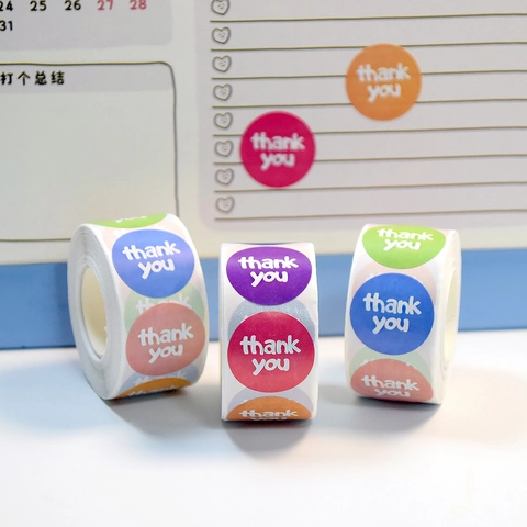 Thank You Stickers Round Colorful Adhesive Labels For Gift Wrapping Envelope Sealing Small Business Cute Aesthetic