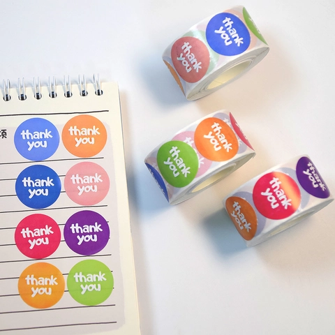 Thank You Stickers Round Colorful Adhesive Labels For Gift Wrapping Envelope Sealing Small Business Cute Aesthetic