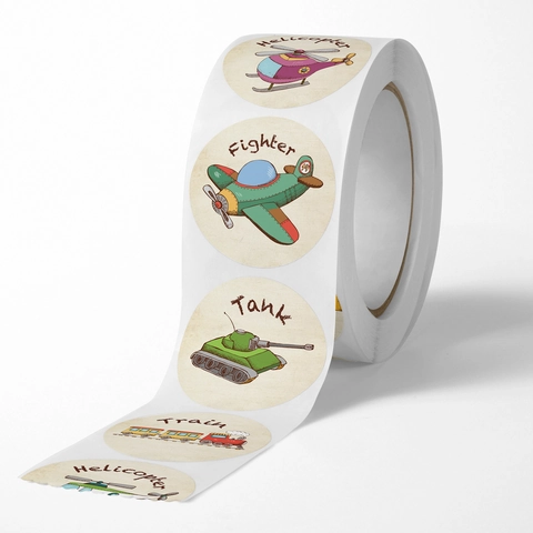 Hand Drawn Cartoon Transportation Stickers For Kids Reward Classroom Stationery Kraft Paper Vehicle Pattern Round Decals For Scrapbooking