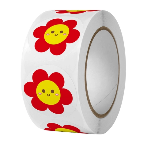 Étiquettes Autocollantes Rondes Fleur Sourire Dessin Animé Papier Adhésif Récompense Pour Enseignant Élève