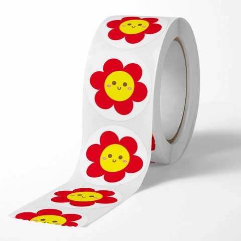 Étiquettes Autocollantes Rondes Fleur Sourire Dessin Animé Papier Adhésif Récompense Pour Enseignant Élève
