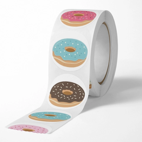 Mignon Dessin Animé Donut Rond Étiquettes Adhésives Pour Emballage Cadeau Scrapbooking Enveloppe Scellage Coloré Décoratif