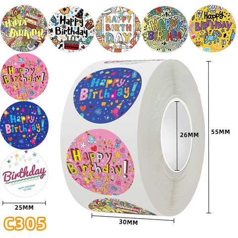 Adesivi Happy Birthday Tondi Etichetta Cartoon per Festa di Compleanno Confezione Regalo Sigillo Busta Decorativo Fatto a Mano
