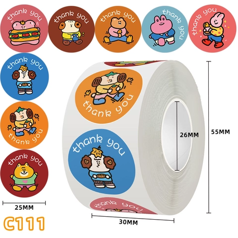 Rouleau De Stickers De Remerciement Animaux Dessin Animé Étiquettes Adhésives Pour Emballage Cadeau Scellage Enveloppe