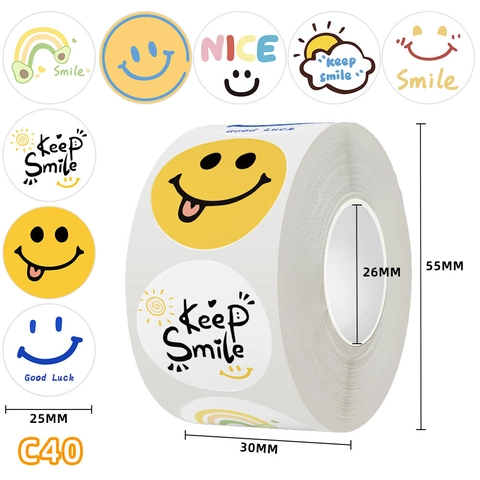 Cartoon Smile Face Stickers Round Self Adhesive Labels For Gift Packaging DIY Decoration Envelope Sealing Cute Inspirational Reward