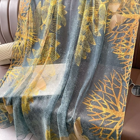 Damen Übergroßer Seidiger Schal Leichter Polyester Schultertuch Sonnenschutz Blumendruck Strandtuch Eleganter Langer Schal