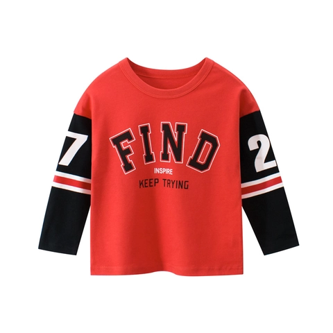 Kids Long Sleeve T-Shirt Pure Cotton Crew Neck Patchwork Color Block Letter Numeric Print Casual Sporty Top