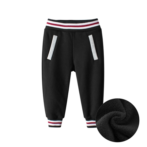 Boys Joggers Fleece Lined Cotton Blend Pants Striped Ribbed Elastic Waist Casual Sports Trousers Kids Bottoms