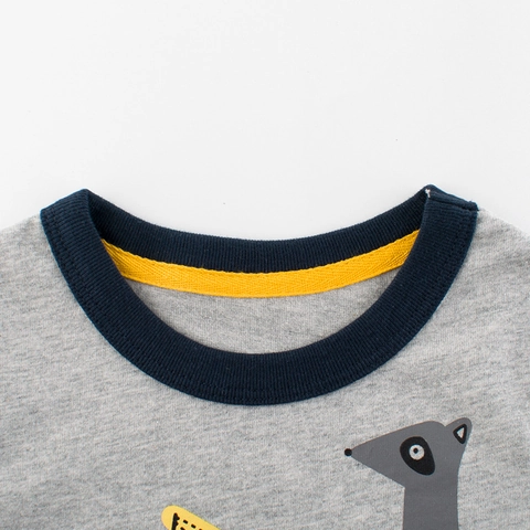 T-Shirt À Manches Longues Pour Garçons Pur Coton Imprimé Excavatrice Dessin Animé Color Block Hauts Décontractés Pour Enfants