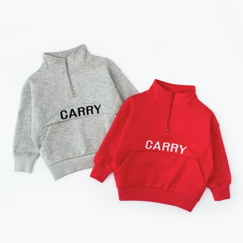 Sweat-shirt À Demi-zip Pour Enfants Polaire En Mélange De Coton Col Montant Imprimé Lettres Pull Chaud Garçons Filles