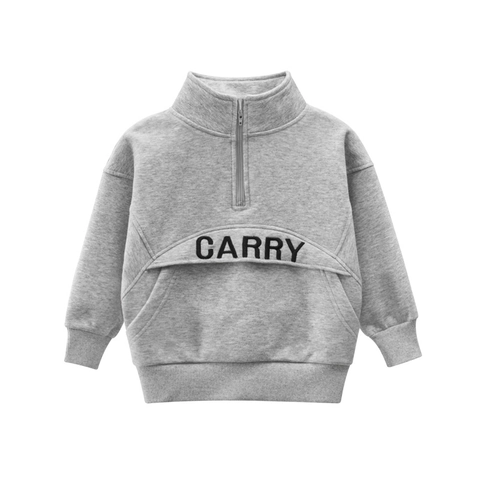 Sweat-shirt À Demi-zip Pour Enfants Polaire En Mélange De Coton Col Montant Imprimé Lettres Pull Chaud Garçons Filles