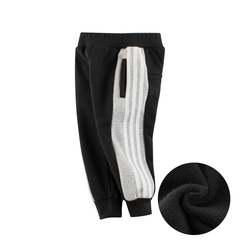 Boys Joggers Fleece Lined Warm Sweatpants Three Stripes Sports Pants Patchwork Design Elastic Waist Ribbed Cuffs Kids