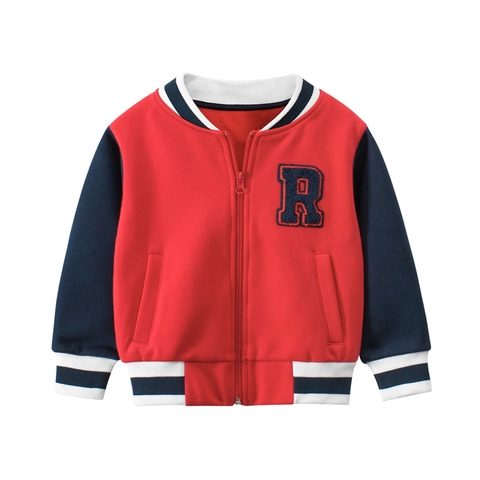 Giacca Varsity Bambini Foderata In Pile Baseball Abbigliamento Misto Cotone Maniche A Contrasto Ricamo Lettera Cerniera Lampo