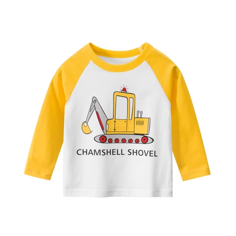 Kids Lange Mouw T-shirt Katoen Raglanmouw Ronde Hals Cartoon Voertuig Print Casual Koreaanse Stijl Voor Peuter