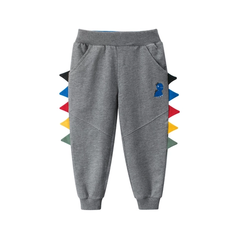 Boys Jogger Pants 100% Cotton Dinosaur Cartoon Colorful Side Spikes Embroidery Elastic Waist Casual Sweatpants