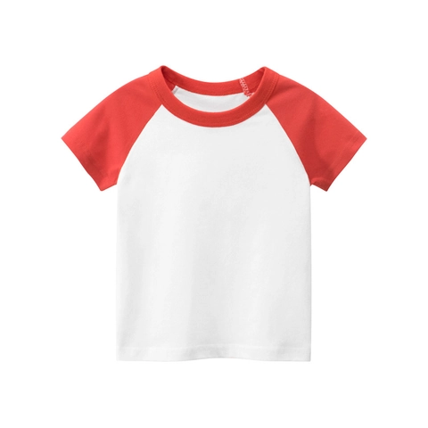 Toddler Kids Short Sleeve T-Shirt Pure Cotton Raglan Sleeves Contrast Color Crew Neck Solid Casual Tops Boys Girls
