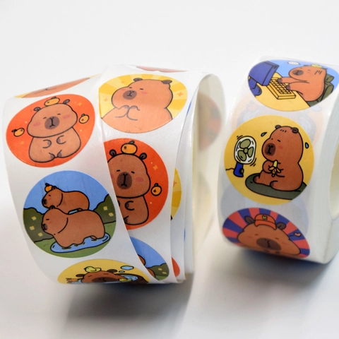 Autocollants En Rouleau Capybara De Dessin Animé Mignons Étiquettes Adhésives Rondes Pour Journaling Scrapbooking Décoration DIY