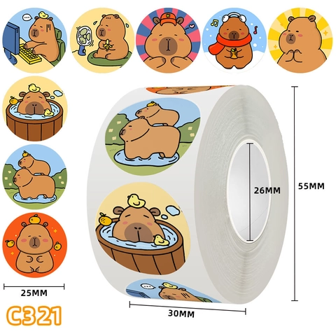 Autocollants En Rouleau Capybara De Dessin Animé Mignons Étiquettes Adhésives Rondes Pour Journaling Scrapbooking Décoration DIY