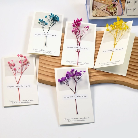 Handgefertigte Grußkarten Mit Getrockneten Blumen Gypsophila Schleierkraut Karton Mini Geschenkkarte Minimalistischer Koreanischer Stil