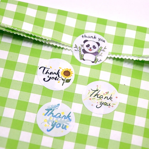 Autocollants Thank You Ronds En Rouleau Étiquettes Autocollantes Pour Petites Entreprises Emballage Cadeau Floral Panda