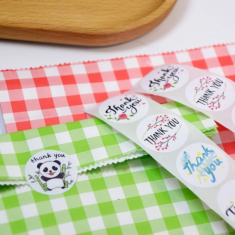 Autocollants Thank You Ronds En Rouleau Étiquettes Autocollantes Pour Petites Entreprises Emballage Cadeau Floral Panda