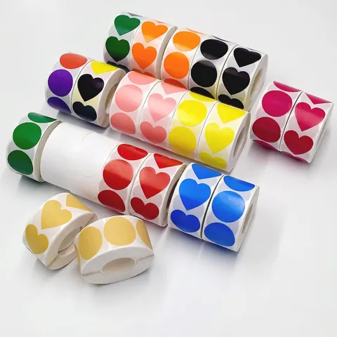 Multicolor Round Heart Adhesive Paper Stickers Roll For Sealing Coding Classification DIY Scrapbooking Decorative Labels