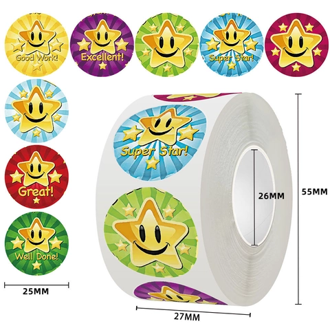 Rotolo di Adesivi Premi Motivazionali per Bambini per Insegnanti Aula Stella Sorridente Etichette Premio Slogan Educativi Adesivi Decorativi