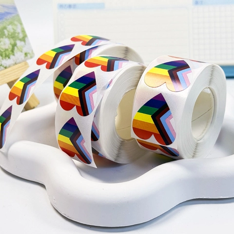 Heart Stickers Progress Pride Flag Rainbow Color Glossy Paper Self Adhesive For Envelope Sealing Gift Wrapping Decoration