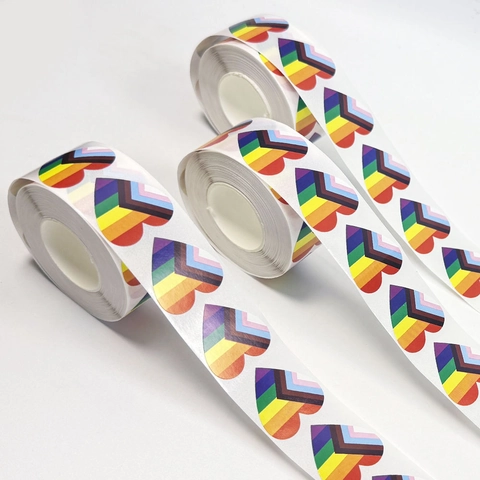 Heart Stickers Progress Pride Flag Rainbow Color Glossy Paper Self Adhesive For Envelope Sealing Gift Wrapping Decoration