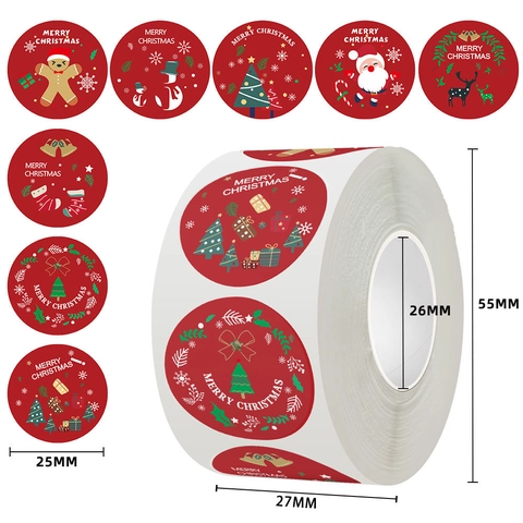 Joyeux Noël Autocollants Ronds Étiquettes De Scellage Auto Adhésives Papier Couché Rouleau Décoratif Pour Cadeaux